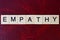 Text the word empathy from gray wooden small letters