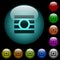 Text wrap around objects icons in color illuminated glass buttons