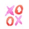 Text Xoxo on white background painted with watercolour brush. Sketch, watercolor, ink, graffiti. Cute romantic  illustration