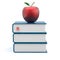 Textbook stack blue books blank and red apple knowledge