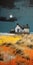 Textile Art Oil Painting Print On Canvas - Coastal House With Thatched Roof