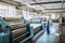 textile factory with workers operating machinery, producing high-quality textiles