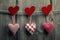 Textile hearts hanging on the rope - Valentine\'s Day background