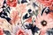 textile leaf wallpaper fabric summer spring drawing flower pattern art. Generative AI.