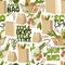 Textile and paper bags with botanics elements and eco slogans. Seamless pattern. Eco friendly life style background.