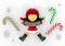 Textile poppet like a snow angel and Christmas candy canes