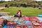 Textile products on sale in Chinchero street of Urubamba Province in Peru