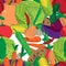 Textile seamless pattern flat cartoon vegetables.