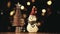 Textile snowman figure gold bokeh soap bubbles hd footage