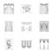 Textiles, curtains, drapes, and other web icon in outline style. Car, hand, furniture icons in set collection.