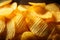 Texture background of delicious crispy potato chips in closeup view