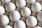 Texture background even rows of white chicken eggs in a carton box