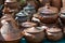 Texture, background. Pottery. pots, dishes, and other articles m