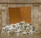 Texture of broken barricade wall of sandbags for war purposes