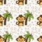 Texture cartoon monkey and coconut tree seamless pattern background. illustrators drawing .