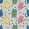 Texture cats and foot on grey background. Vector