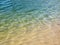 Texture of crystal clear light Blue, green and turquoise transparent Water with fine white sand base with bright reflection of sun
