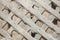 Texture of the destroyed wall of a living room. Shingles nailed to the wall cross to cross for fixing the plaster. Photography -