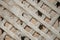 Texture of the destroyed wall of a living room. Shingles nailed to the wall cross to cross for fixing the plaster. Photography -