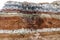 Texture of different layers of clay underground in  clay quarry after geological study of soil