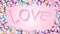 Texture frame with the inscription love letters of cheerful beautiful loving tender hearts. Back background Vector illustration