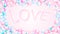 Texture frame with the inscription love letters of cheerful beautiful loving tender hearts. Back background Vector illustration