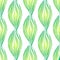Texture with green wavy leaves. Vertical braids and chains. Vector pattern