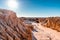 Texture and landscape at Mungo national park. Perspective shot of an old waterway dried out after years of erosion and sunlight