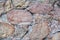 Texture of large granite stones of brown and yellow color.