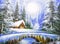 Texture oil painting, impressionism winter landscape