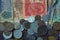Texture of old paper banknotes and small Soviet coins