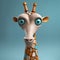 Texture-rich 3d Giraffe Figurine With Blue Feathers And Eyes