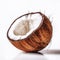 Texture-rich Coconut Composition With Reflective Light On White Background