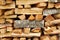 Texture of a stack of chopped and stacked firewood in a village
