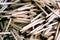 Texture of used wooden matches lie in heap