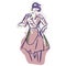 Textured 1950s vintage woman silhouette . Hand drawn retro fashion model clipart