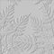 Textured 3d fern leaves seamless pattern. Embossed ornamental floral background. Repeat emboss white vector backdrop. Relief