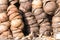 Textured background of brown coconuts