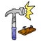 textured cartoon doodle of a hammer and nails