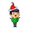 textured cartoon of a laughing confused man wearing santa hat