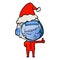 textured cartoon of a pretty astronaut girl giving thumbs up wearing santa hat