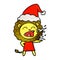 textured cartoon of a roaring lion girl wearing santa hat