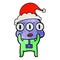 textured cartoon of a three eyed alien wearing santa hat