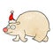 textured cartoon of a walking polar bear wearing santa hat