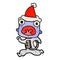 textured cartoon of a weird alien running away wearing santa hat