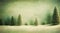 Textured christmas card background with moody small winter christmas trees in snowy landscape with lots of copy space generative