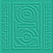 Textured emboss greek key meanders surface 3d seamless pattern. Element. Grunge relief green color modern vector background.