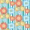 Textured floral seamless pattern, red yellow blue color, gradient petal chamomile daisy flower blossom