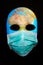 Textured mask with map  wearing surgical mask. Concept for corona virus pandemia