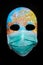 Textured mask with map  wearing surgical mask. Concept for corona virus pandemia